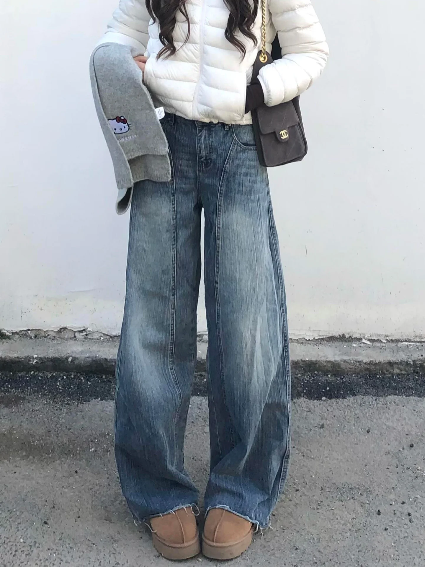 American Sle High Waist Loose Jeans Women Winter 2025 Sexy Light Color Wide Leg Pants for Pear aped Body Retro Sle