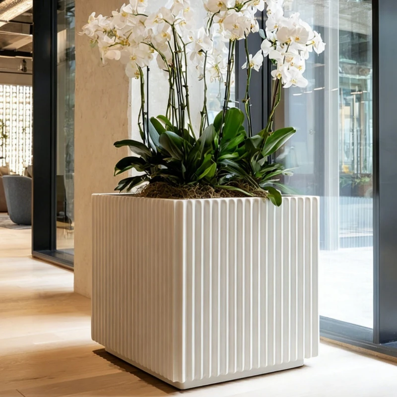 Outdoor Modern Simple Square Flower Box Indoor Garden Park Coffee Planting Potted Plant Pot White Large Flower Bed