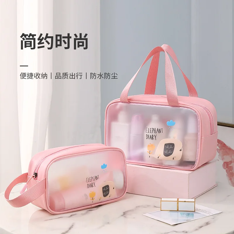 New Cartoon PVC Makeup Bag Transparent Toiletry Bag Swimming Bag Cute Storage Bag PU Double Handed Lifting Waterproof