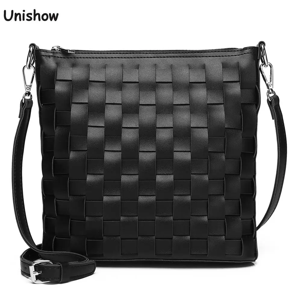 Fashion Hand Woven Women Shoulder Bag 2024  Faux Leather Bucket Bag Simple Casual Designer Knitting Lady Crossbody Bag