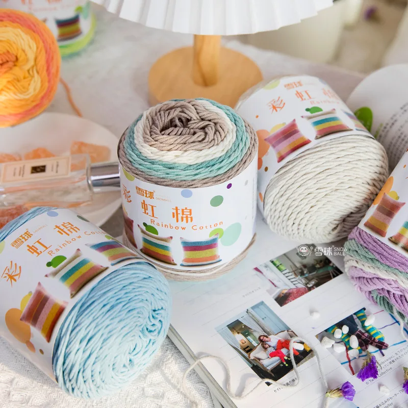 (1pcs)5 Strands of Milk Cotton Segment Dyed Rainbow Cotton Diy Woven Wool Scarf Pillow Blanket Material Wool