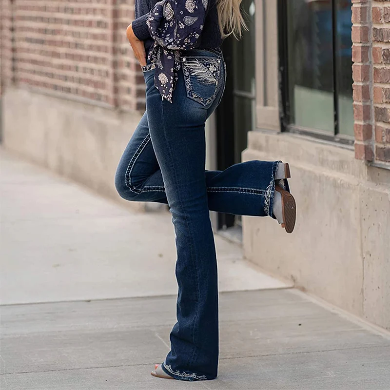 2024 Women's Embroidered Slim Casual Jeans Women's Pants Comfortable Boots Jeans Slim-fit Women's Pants Vintage Streetwear
