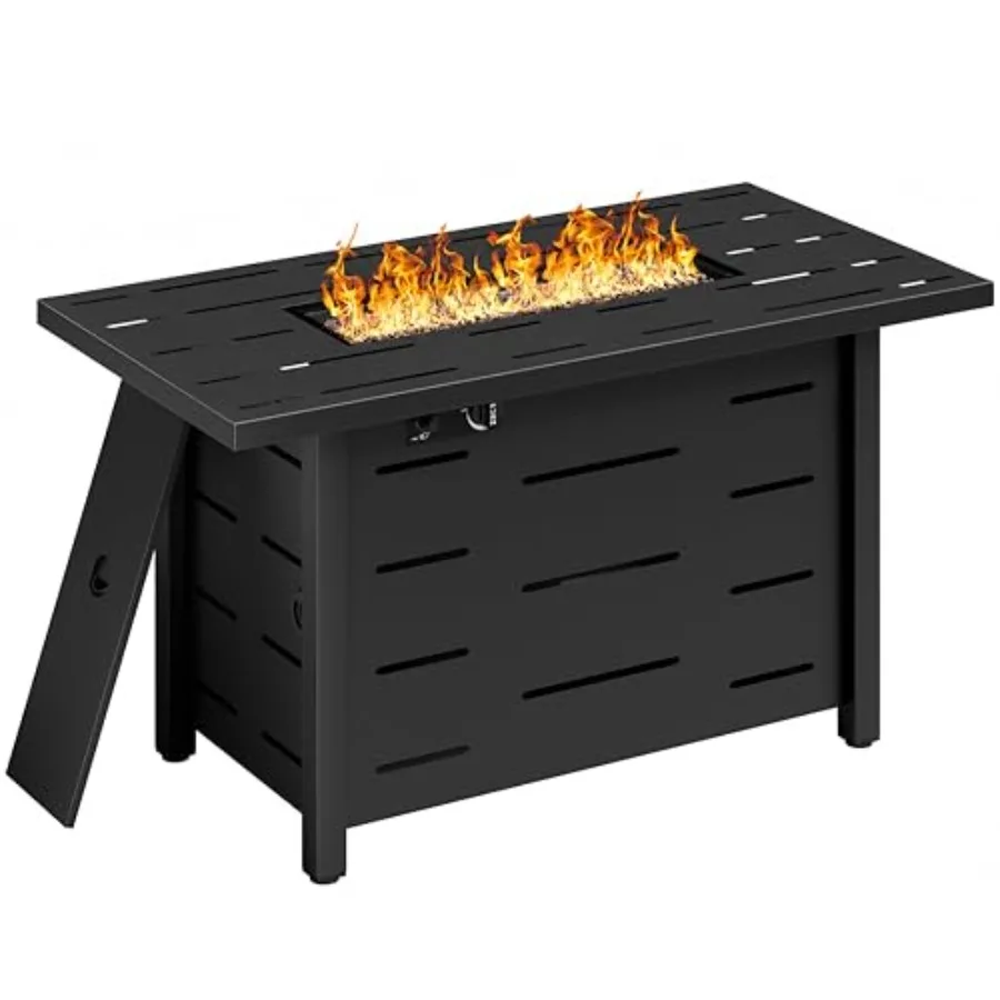 Propane Fire Pit Table for Patio Backyard, Steel, Black, 50, 000 BTU Smokeless Flame with Lid Lava Rocks