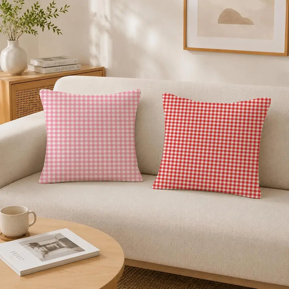 Preppy Cottage Gingham Cushion Cover Soft Fluffy Short Plush  Pillow Case  Sofa Bed Home Decor