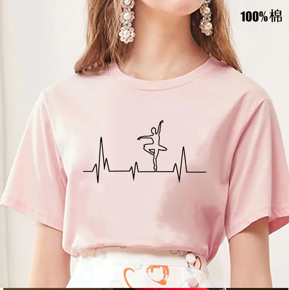 Ballerina Heartbeat ballet dance Print Women tshirt Cotton Hipster Funny t-shirt Gift Lady Yong Girl 13 Color Top Tee