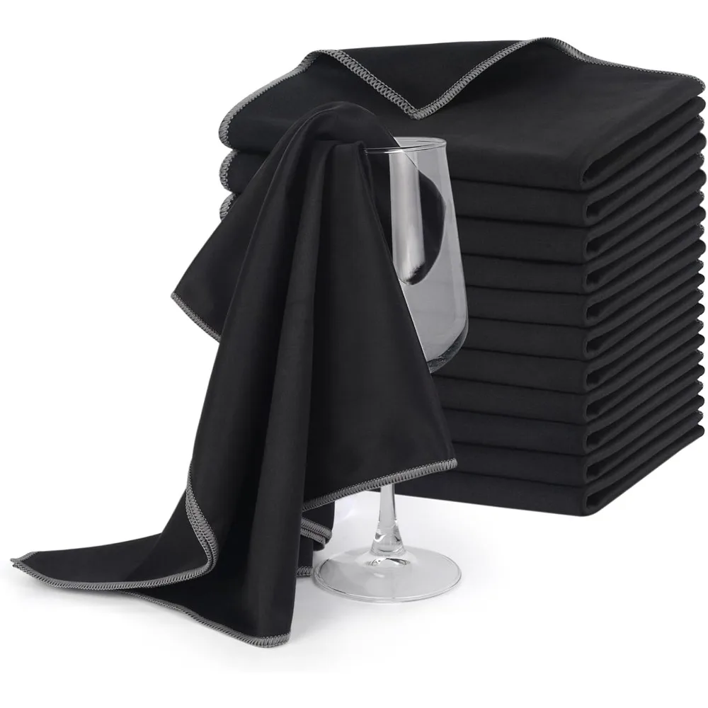 

Large Thick Lint Free Microfiber Glass Polishing Cloths for Wine Glasses Stemware Dishes Appliances 20x25 Inch 12 Pack Black