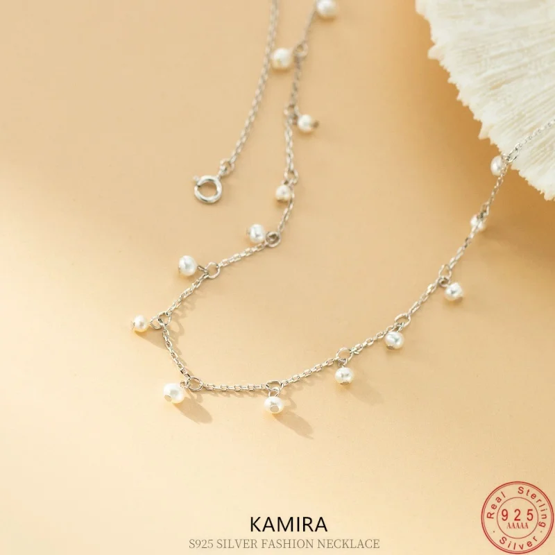 

KAMIRA 925 Sterling Silver Pearl Drop Choker Necklace Gold Plated Trendy Tiny Pearl Jewelry for Women