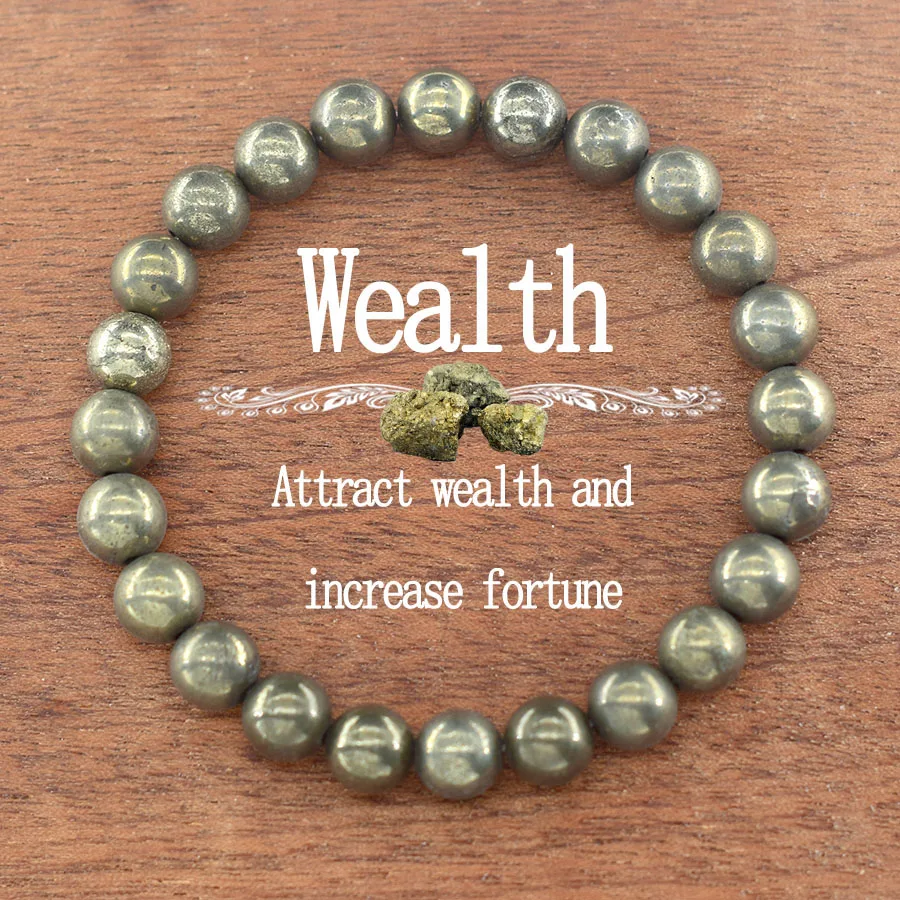 Bracelets en perles d'hématite de minerai de Pyrite d'énergie naturelle pour hommes et femmes, attire la richesse et augmenter la Fortune, bijoux porte-bonheur