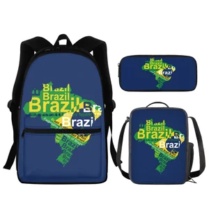 Креативные дизайнерские рюкзаки FORUDESIGNS с бразильским флагом, Школьный набор из 3 предметов, ранцы, ранцы для студентов, Удобные сумки для еды на плечо