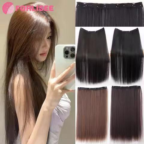 합성 긴 스트레이트 클립 인 원피스 헤어 익스텐션, 내부 레이어 히든 헤어 컬러 헤어 피스 컬러 가발, 4 클립
