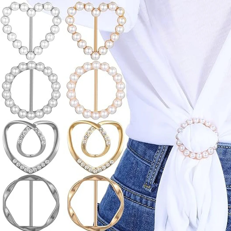 

8PCS T-shirt Tie Clips Women Metal Round Circle Clip Buckle Women Shirt Waist Cincher Clips Tightener for Loose Circle Shirt