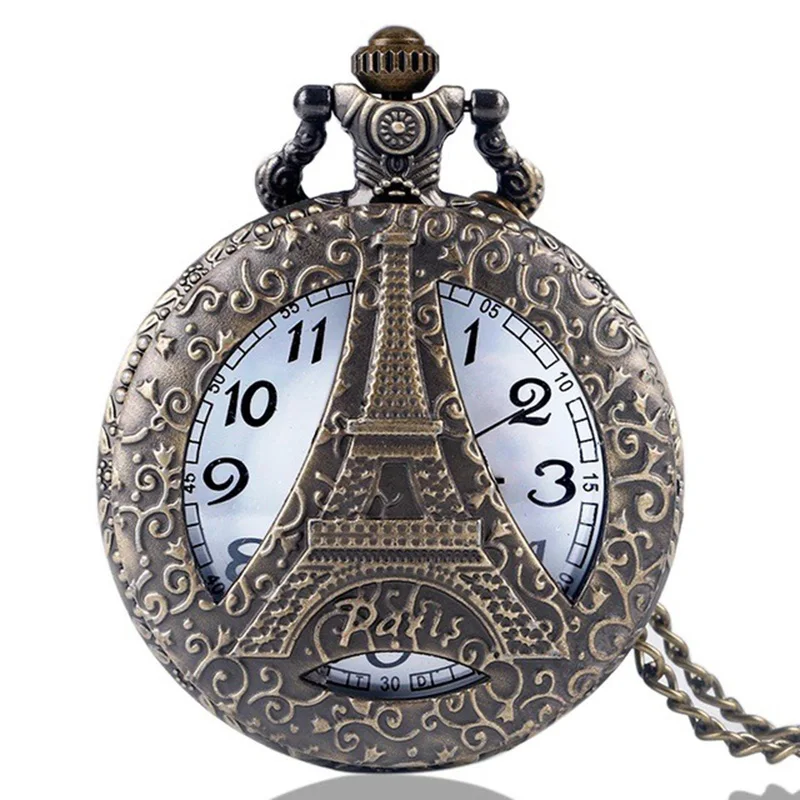 

Creative Famous Iron Tower Style Metal Pocket Watch Fashion Pendant For Men And Women