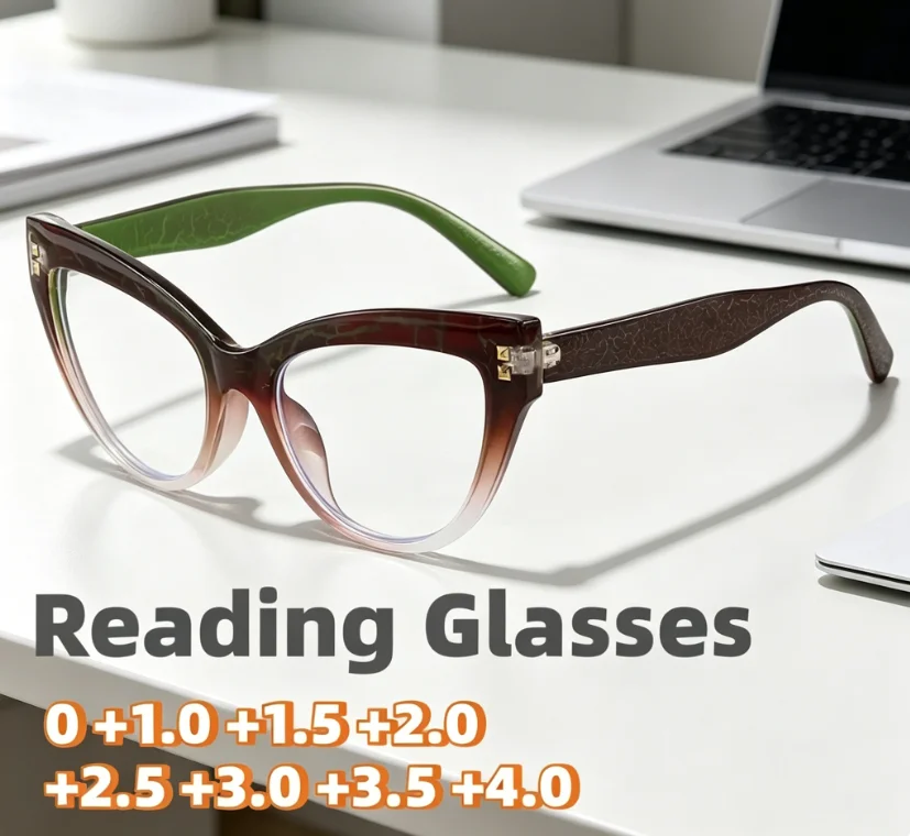 Gradient Frame Cat Eye Reading Glasses Crack Texture Anti Blue Light Fashion Presbyopia Glasses for Unisex Diopters 0 To +4.0