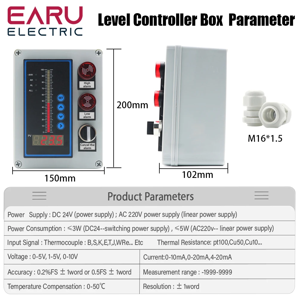 4-20mA Waterproof Integral Level Transmitter Controller Input Liquid Oil Water Level Sensor Controller Float Switch Mount Box