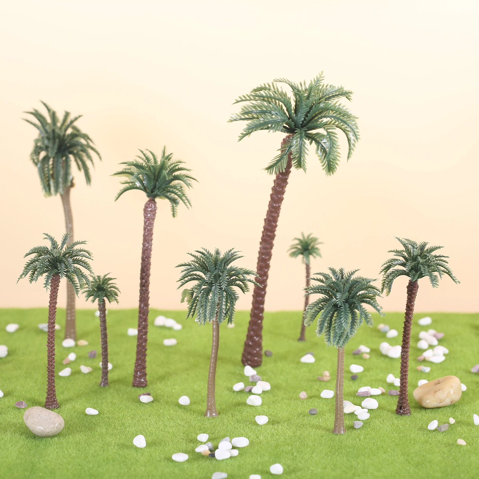 48 pçs modelo de plástico árvore layout floresta tropical trem palmeira verde modelo coqueiros para ao ar livre diy casa decoração do jardim