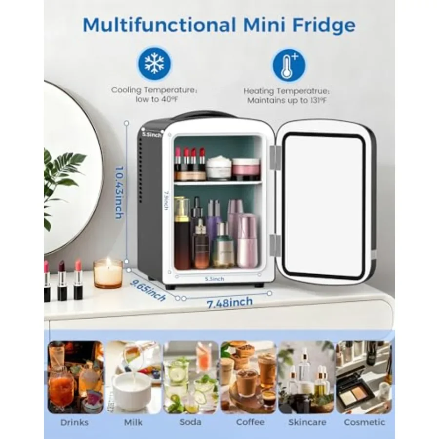 Mini Fridge for Bedroom 4L/6 Cans Small Cosmetic Fridge for Skincare Makeup Medicine Beverage Portable Desk Fridge Cooler and W