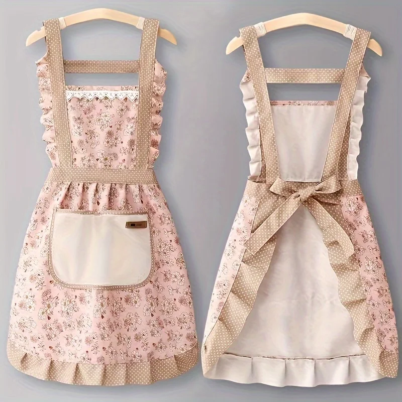 1 pieza de delantal con borde de volantes florales retro con decoración de cocina de estilo rústico, dulce y llamativo