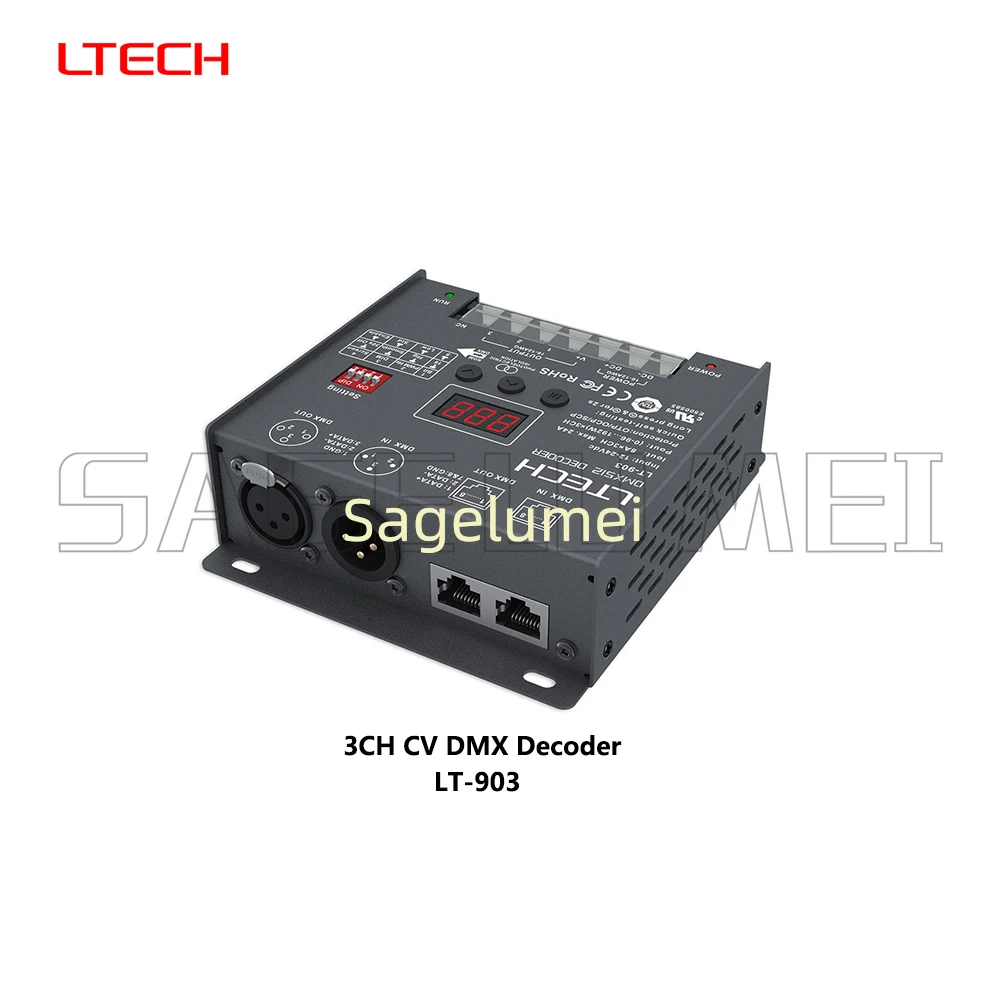 DC12-24V DMX/RDM 3/4/5CH 8/16bit DMX512 Digital Display XLR3pin RJ45 PWM Decoder For LED RGB/RGBW/RGBWY LT-903/904/905 DIP
