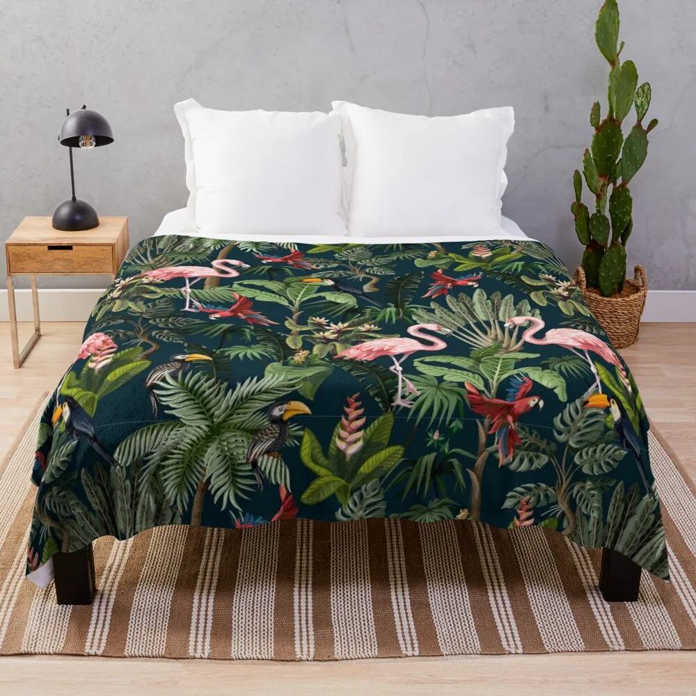 Jungle pattern with toucan, flamingo and parrot Throw Blanket cosplay anime Polar Quilt Blankets