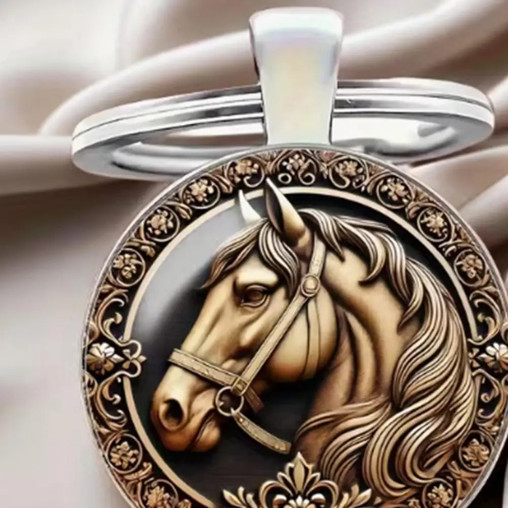 Horse-themed Accessory Zodiac Year of Horse Keychain Alloy Horse Head Pattern Charm Brilliant Glass Finish Detachable Backpack