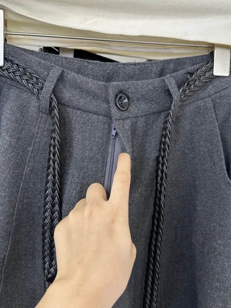 Pantalon de costume taille haute à jambes larges pour femmes, décontracté, couteau en laine, nouvelle Version coréenne, coupe droite, automne hiver