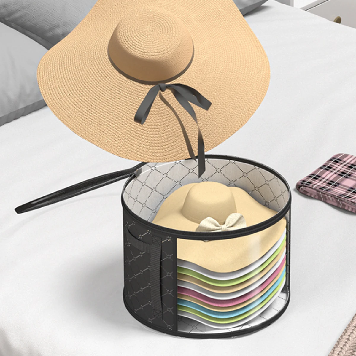 Extra-Large Foldable Hat Storage Box - Durable Non-Woven Fabric, Stain-Resistant with Clear Viewing Window, Perfect for Cowboy