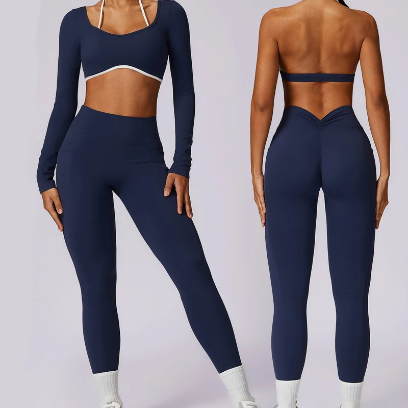 

Leisure Women's Set High Elastic Seamless Yoga Set Pullover Long Sleeves High Waist Leggings Jogging Gym Set Women Outfits