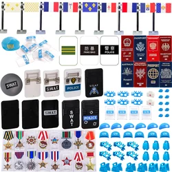 MOC Printed Kit Building Blocks UNPKF Special Police Shield Hat Equipment WWII Soviet American Officers Medal French Flag Bricks
