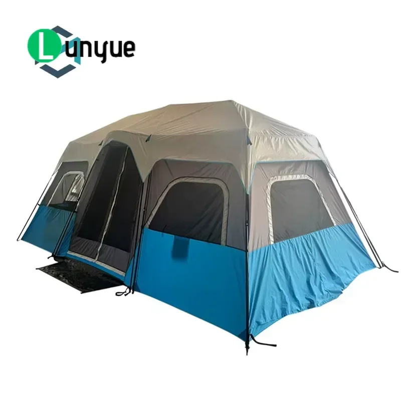 Large Luxury Family Camping Tent 2 Bedrooms 1 Living Room Quick Setup Fiberglass Outdoor Tent For Spacious Comfortable