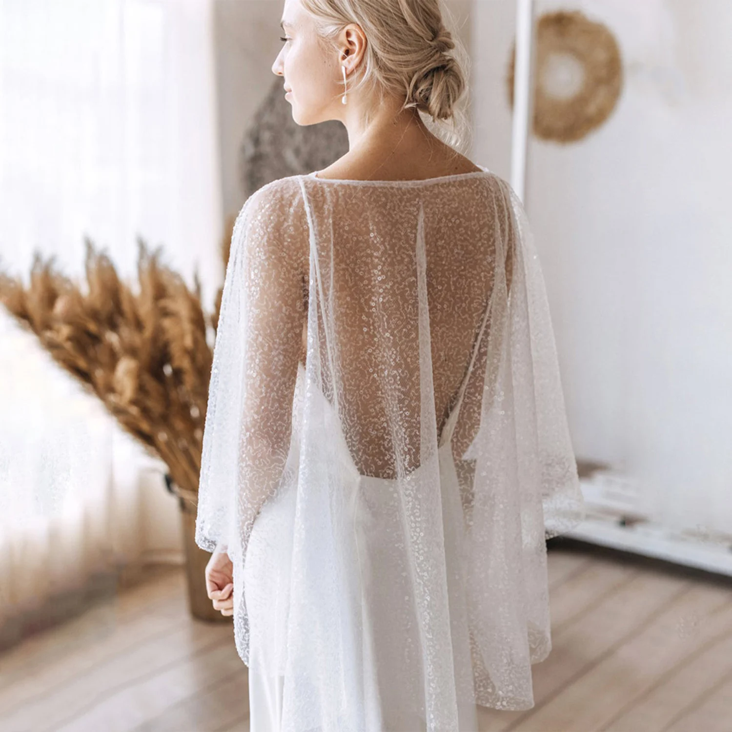 Women Elegant Luxury Amazing Shiny Sequins Cape Evening Celebrity Lady Formal Glitter Shawl Event Wrap