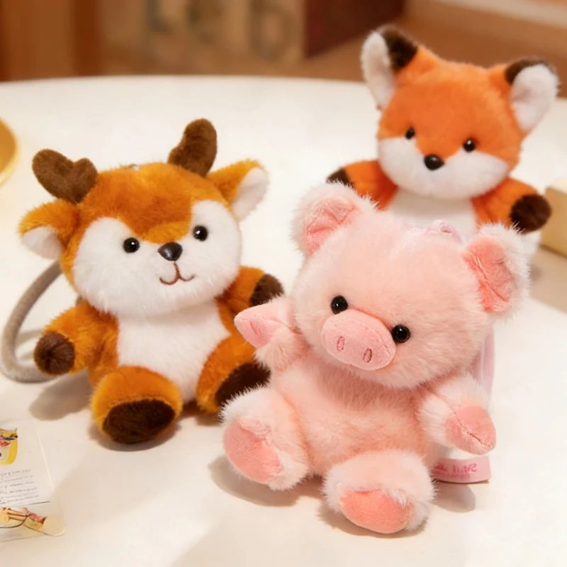 

14cm Perfumed Animal Plush Pendant Small Cute Cartoon Deer Fox Pig Keyring with Loop Decor for Bag Girlfriend Gift