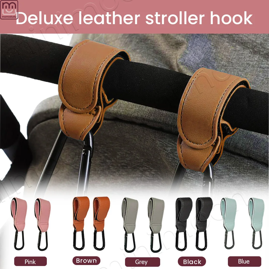 2Pcs Adjustable Baby Stroller Hooks, PU Leather with Climbing Buckle for Pram Organization