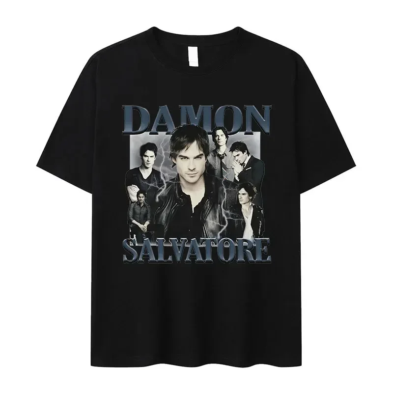 Damon Salvatore IanSomerhalder TV drama patrón camiseta para mujer retro gótico moda camiseta de gran tamaño para mujer ropa de calle