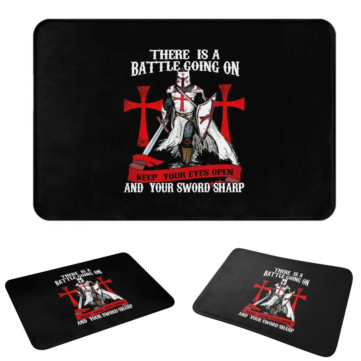 Knights Templar Cross Shield Symbol Medieval Anti-slip Doormat Floor Mat Absorbent Mat Carpet Rug for Kitchen Entrance Home Room