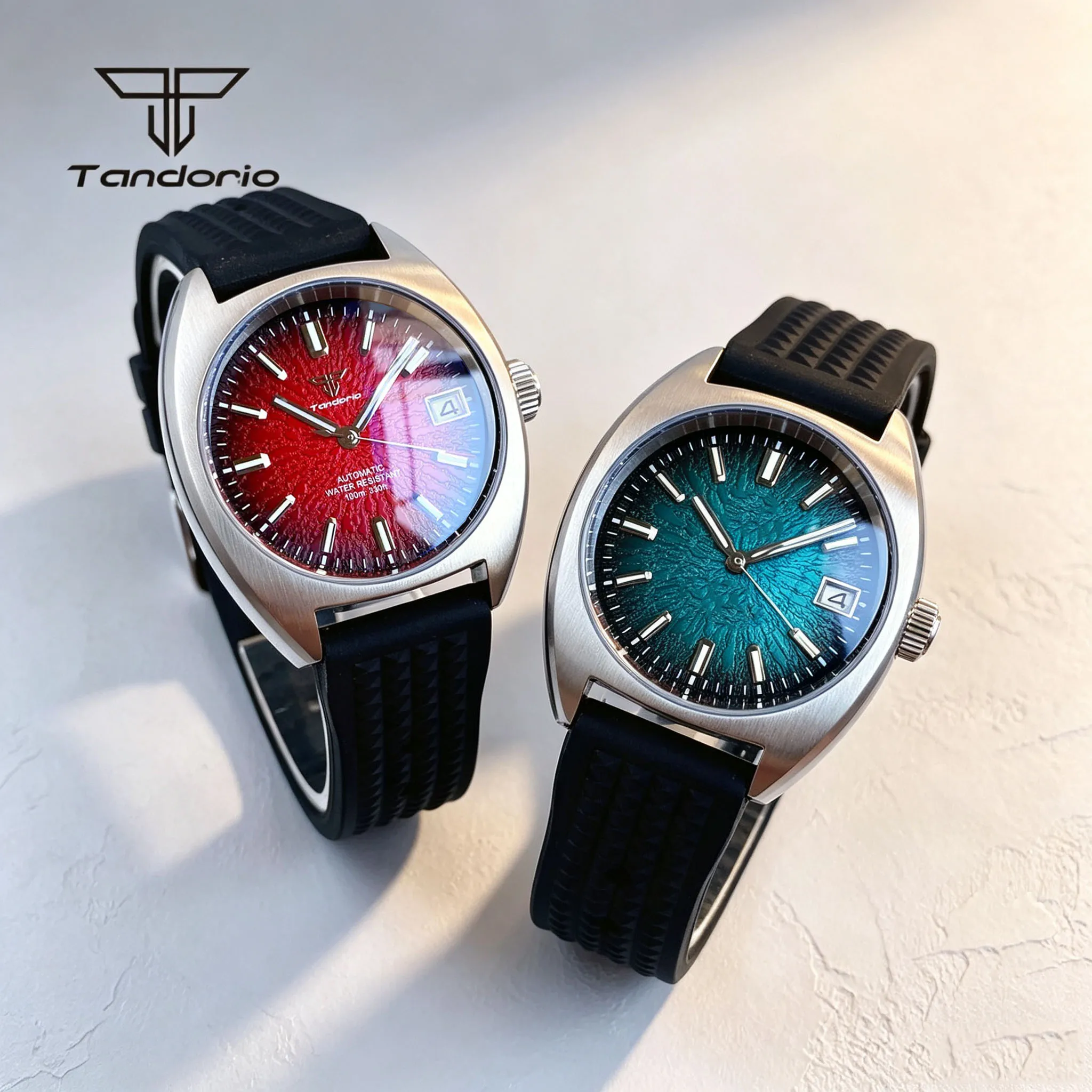 Tandorio Fashion 36mm Dive Watch Domed AR Sapphire Japan NH35/Miyota 8215 Movt Texture Dial Date Men Wristwatch 20BAR Waterproof