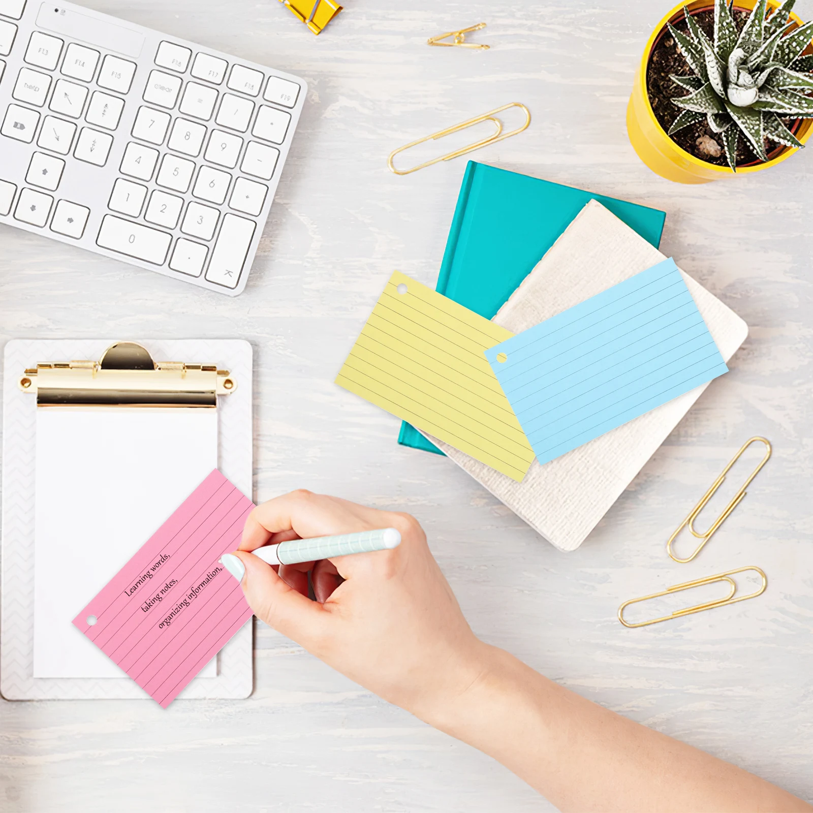 150 pezzi Flashcard a righe Notecards Anelli colorati Raccoglitore Cover Rosa Giallo Studio bifacciale