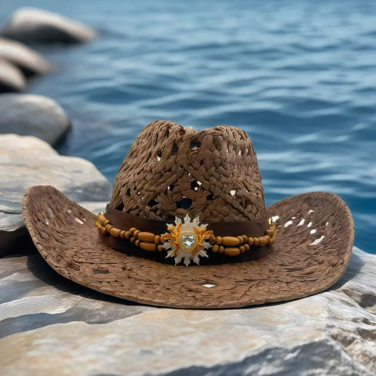Rhinestone Cowboy Hat Straw Sun Hat for Women Men Beach Vintage Western Cowgirl Party Summer Festival Country Music Headwear