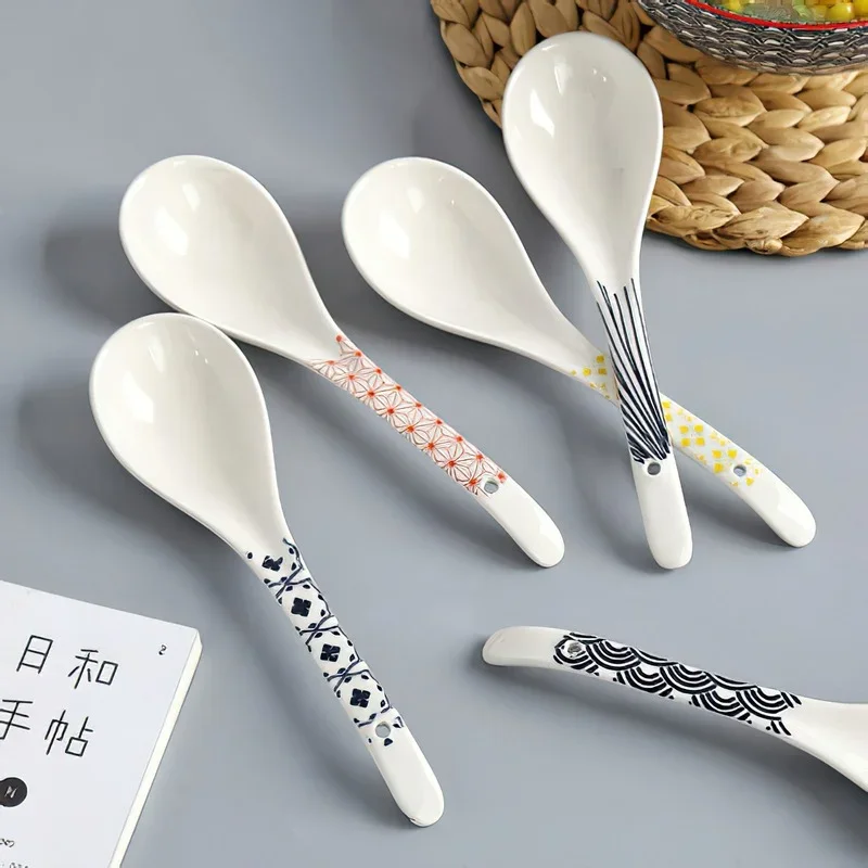 1Pcs Ceramic Spoon Tableware Environmental protection Porcelain Ladle Japanese Soup Rice scoop  Restaurant Household Kitchenware