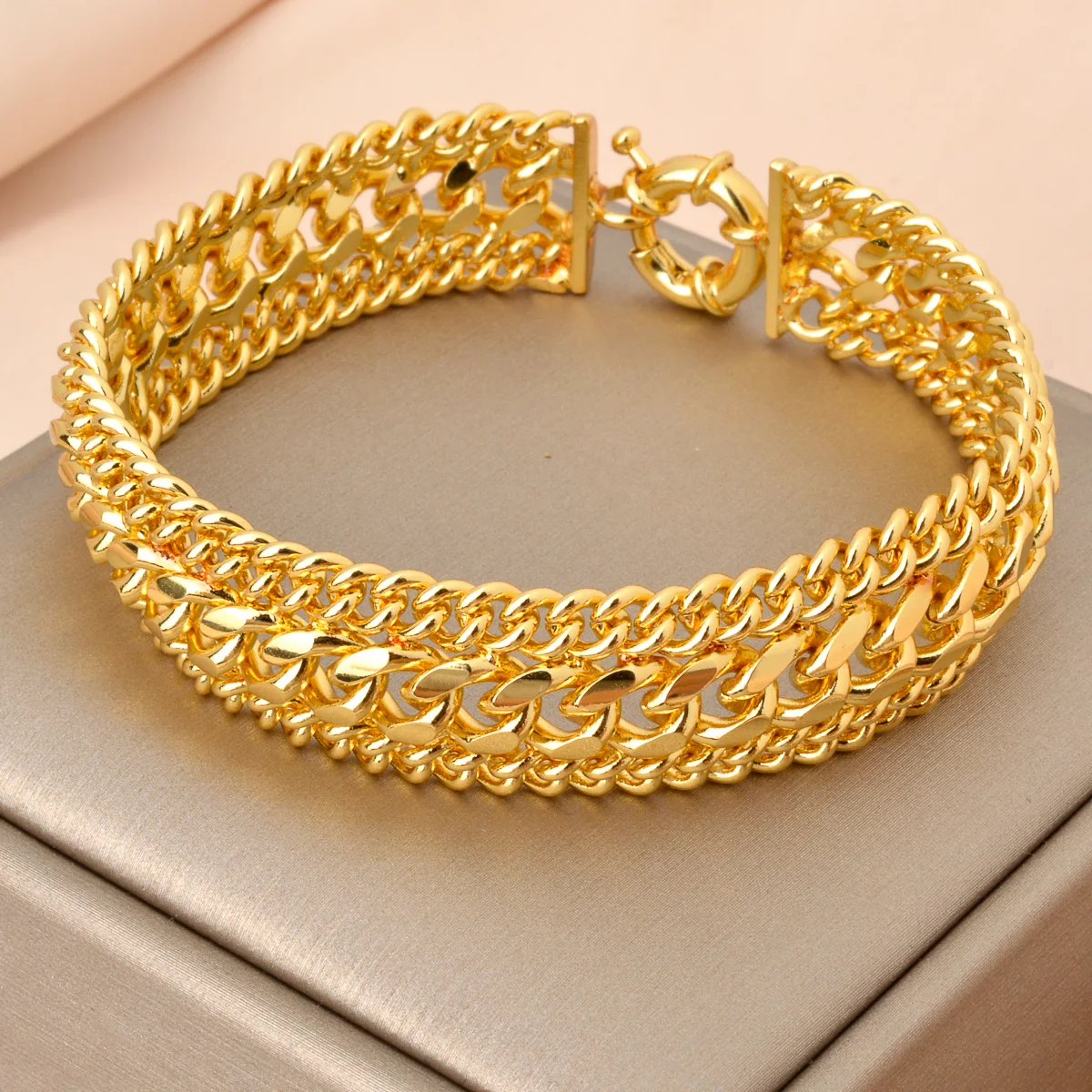 Dubai Copper Link Chain Bracelets for Unisex 18K Gold Plated Wristband Miami Curb Punk Classic Hand Jewellery Party Gift