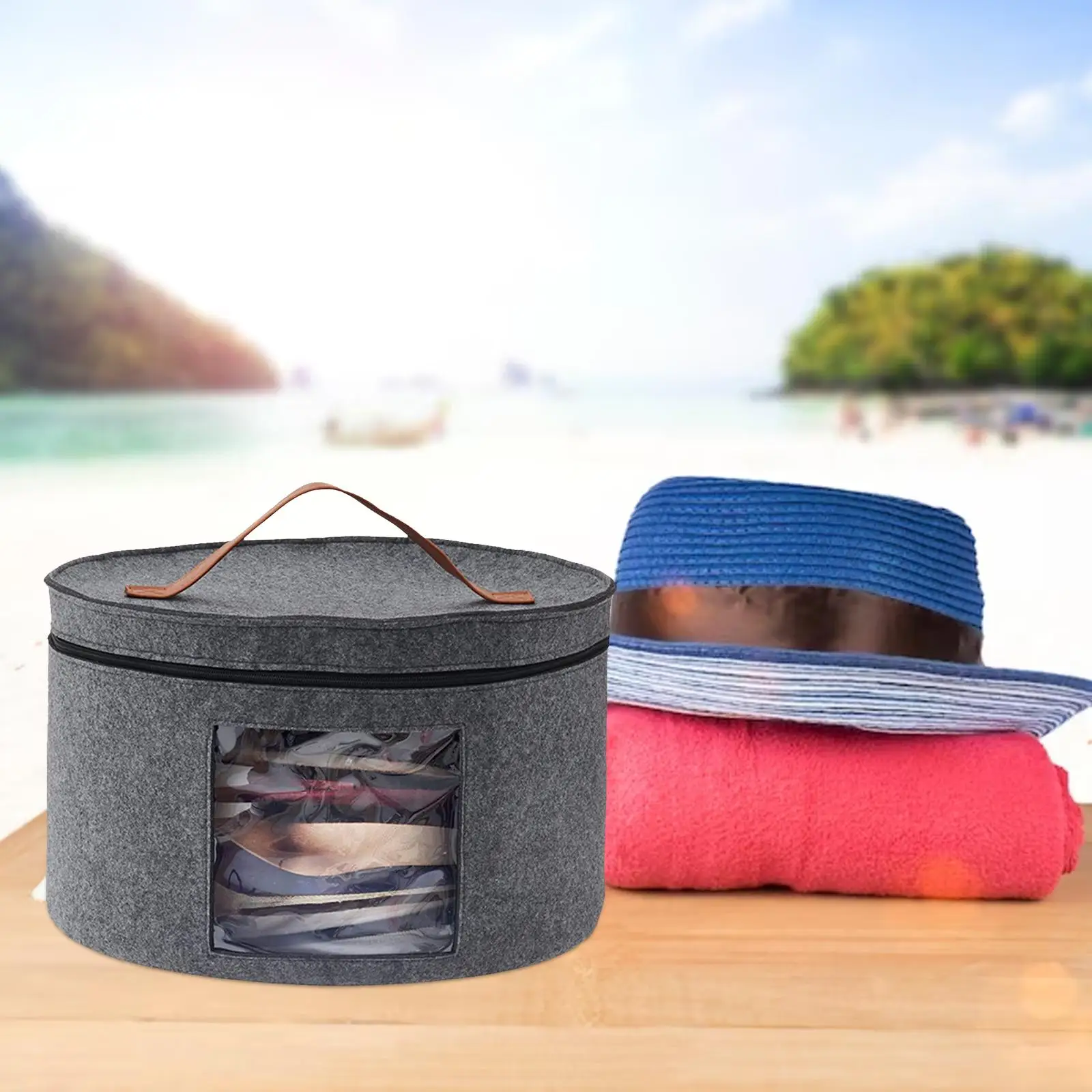 Hat Box Large Capacity Foldable Dust-Proof Hat Storage Bag with Visible Window for Man Women Hat Travel Home Dorm Storage