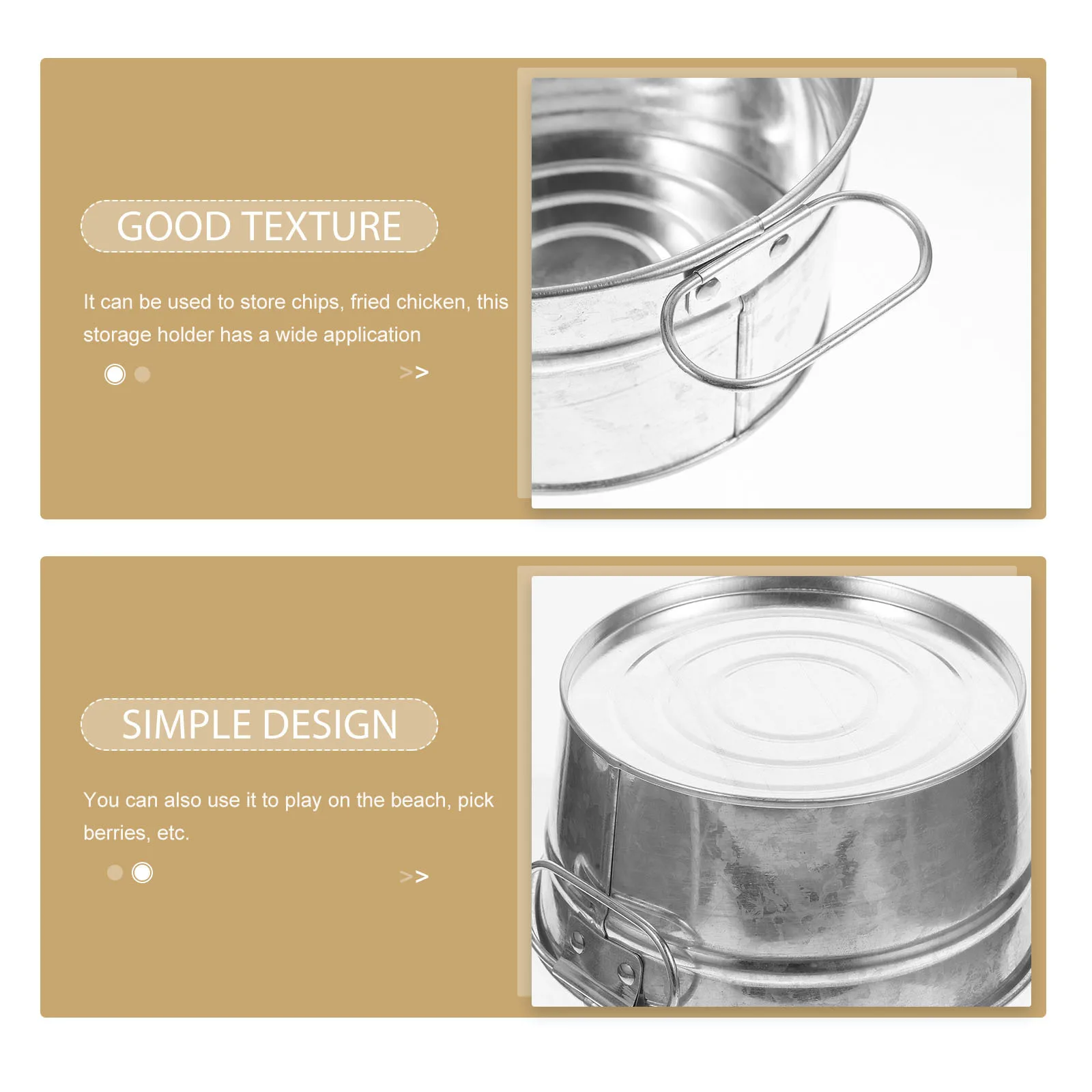 

Stainless Steel Snacks Plate Multi-Use Food Storage Bucket Cute Design Stable Handle Party Favors DIY Crafts Weddings Birthdays