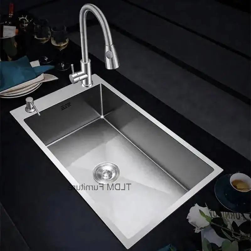 

Kitchen 304 Stainless Steel Washing Kitchen Sink For The Single Slot Handmade Narrow Up Thicken Do Sink Bowlpool N