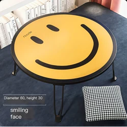 Mesa plegable circular con cara sonriente en la cama, mesa de centro, mesa de ordenador portátil, dormitorio de niña perezosa, mesa pequeña