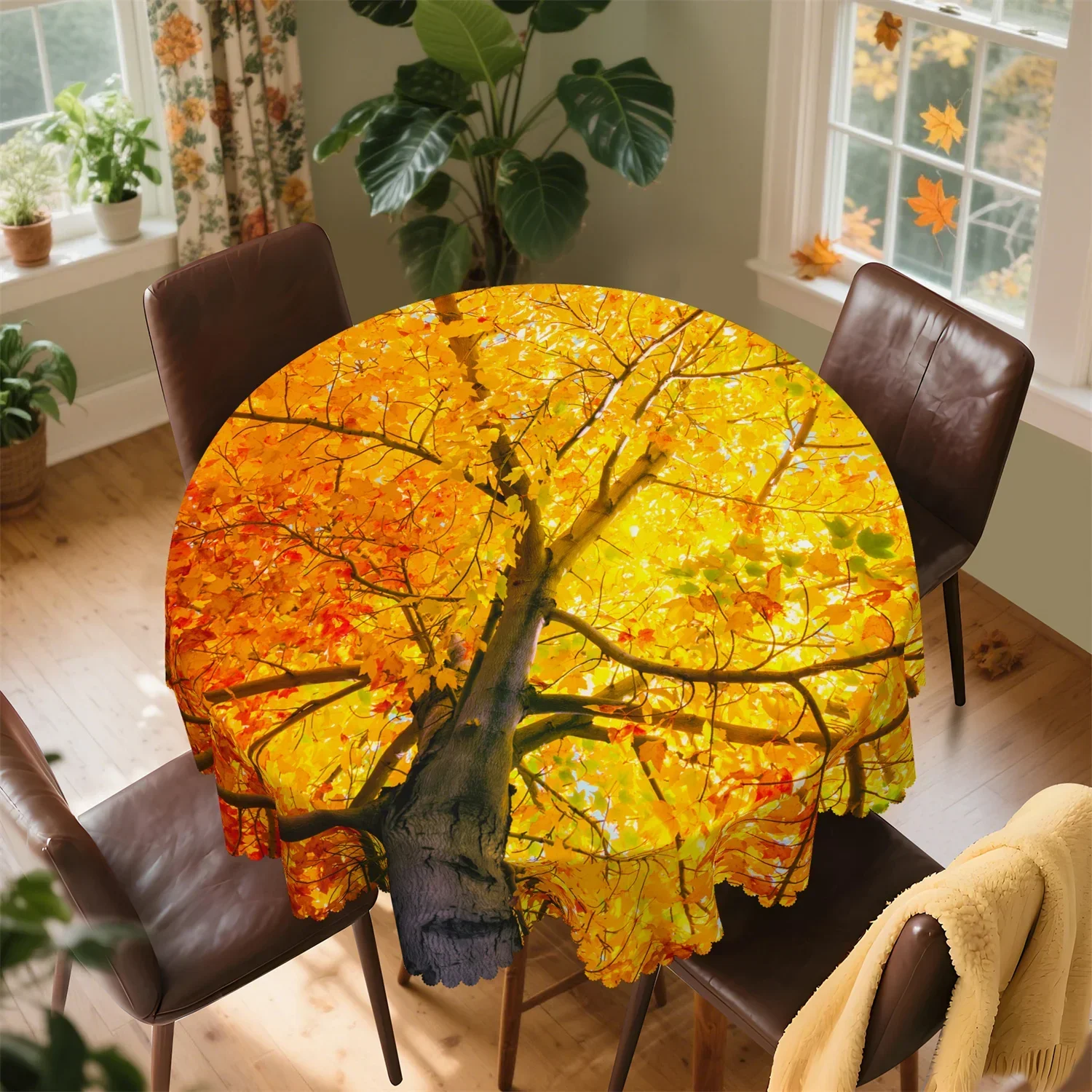 Hand-drawn watercolor tree autumn tablecloth, 1 pack, suitable for Thanksgiving kitchen table decoration and party usexzj
