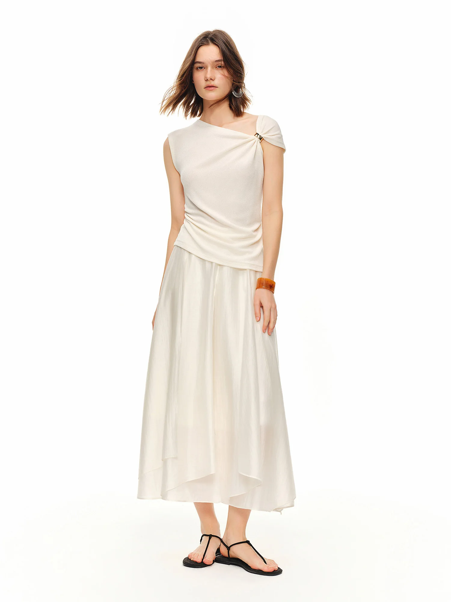 DUSHU 2026 Summer Women's Acetate Paneled A-Line Skirt - Urban Sophisticated Style for City Commute and Daily Outings