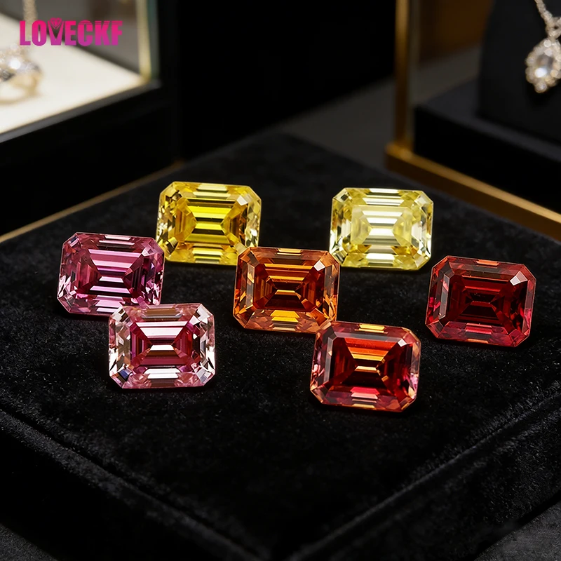 

Red / Blue / Yellow / Green / Black / Purple / Pink / Champagne Emerald Cut Moissanite Stones with GRA Certificate 0.5-5.0ct
