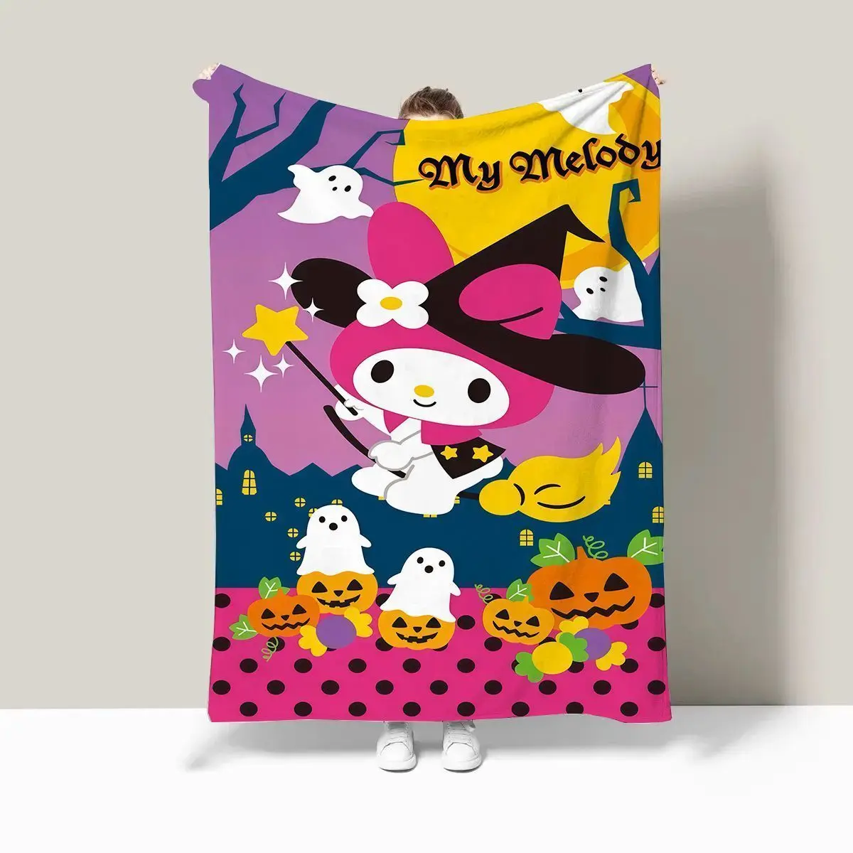 

Cartoon Sanrio Hello Kitty Flannel Blanket Halloween Printed Blanket Four Season Air Conditioning Cover Blanket Office Nap Quilt