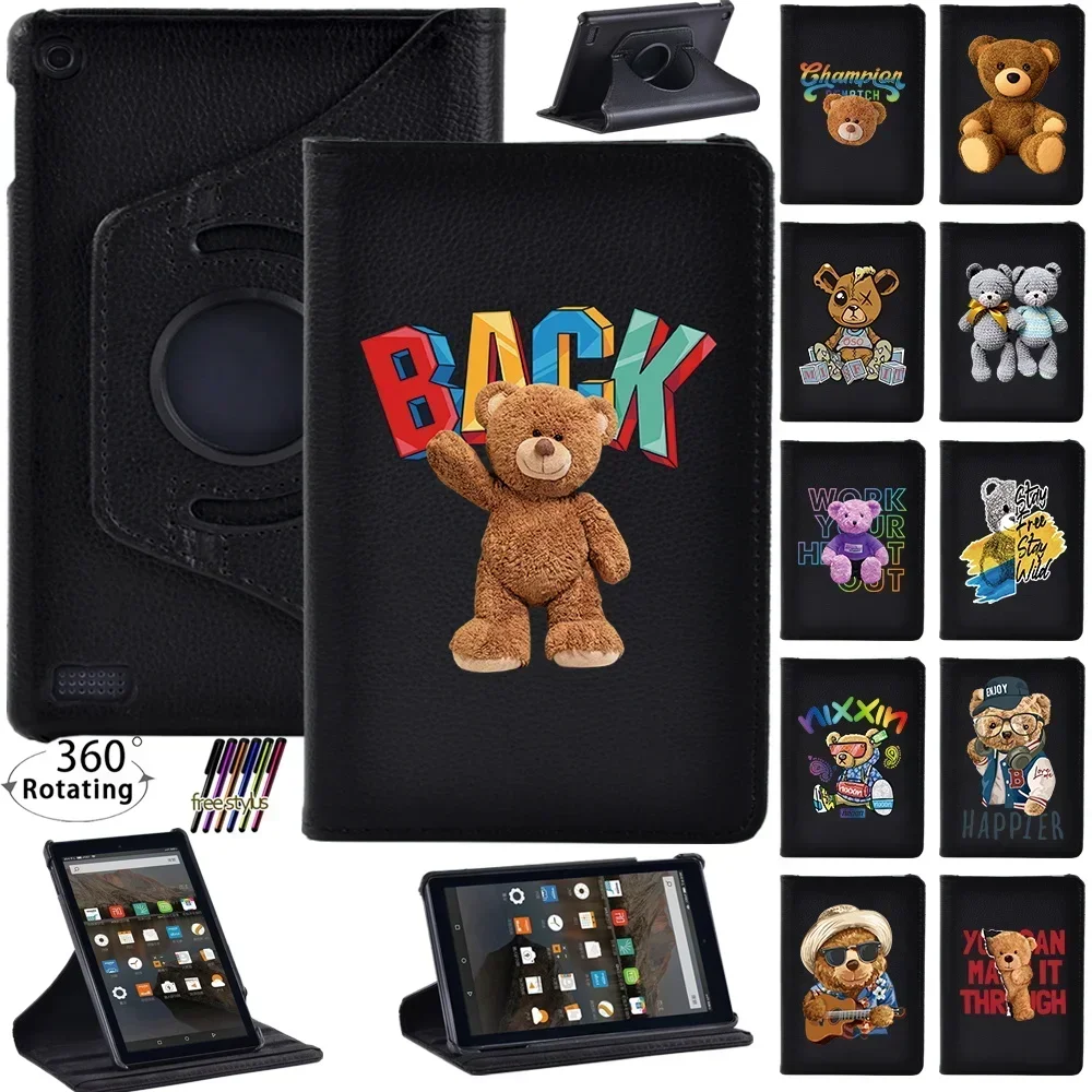 

Amazon Fire Tablet Case for Fire 7 5th Gen 2015/9th Gen 2019/7th Gen 2017 Bear Print 360-degree Rotating Stand