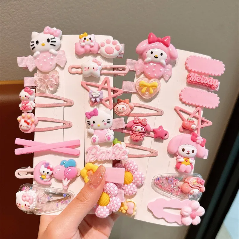 

14Pcs Sanrio Hello Kitty Children Cute Cartoon Baby Hair Clip Set bow Flower Girl Barrettes Bangs Hairpins Kids Hair Accessories