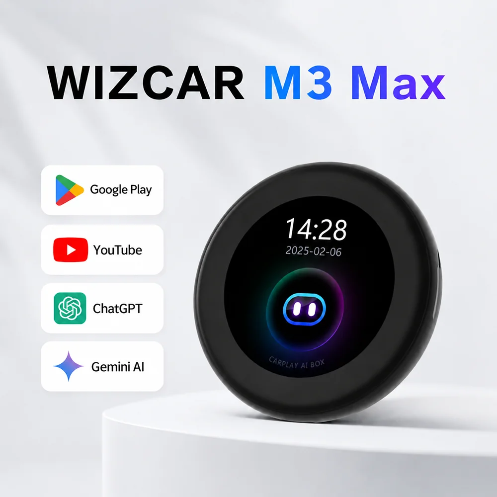 WIZCAR M3 Max Wireless CarPlay to Android System | Plug & Play Google Play, YouTube, TikTok, Maps, Multi-Language & SIM Slot